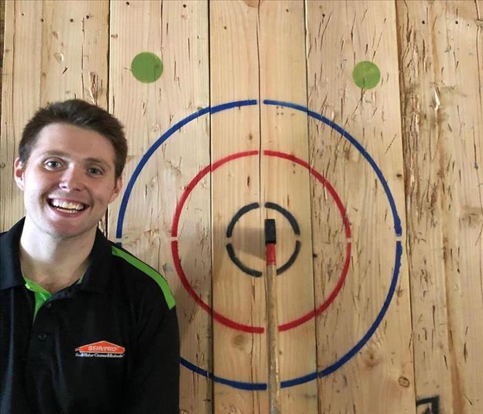 Our senior technician showing off his axe throwing skills!
